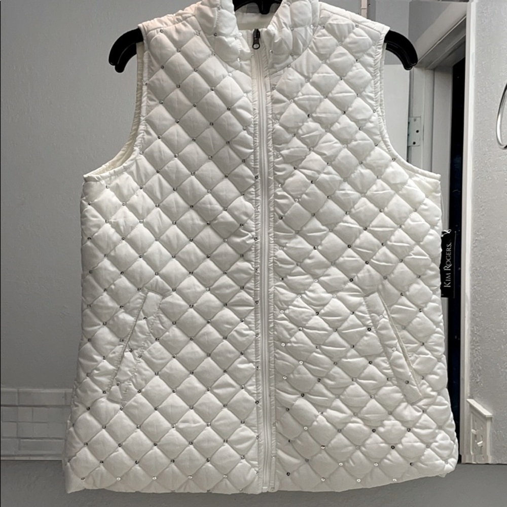 sequin white winter vest